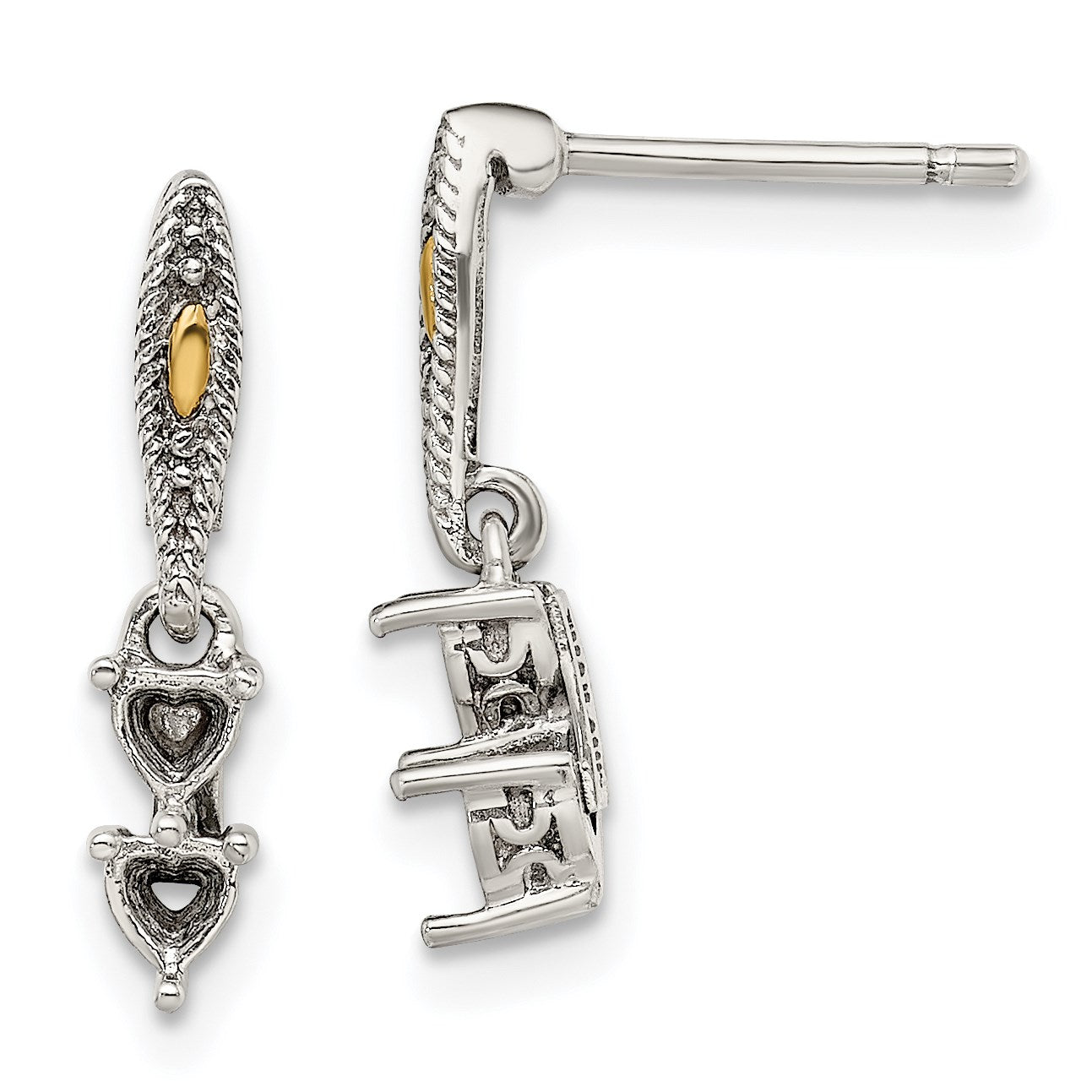 Sterling Silver Antiqued w/14k 2-stone Mother's Earring Mounting