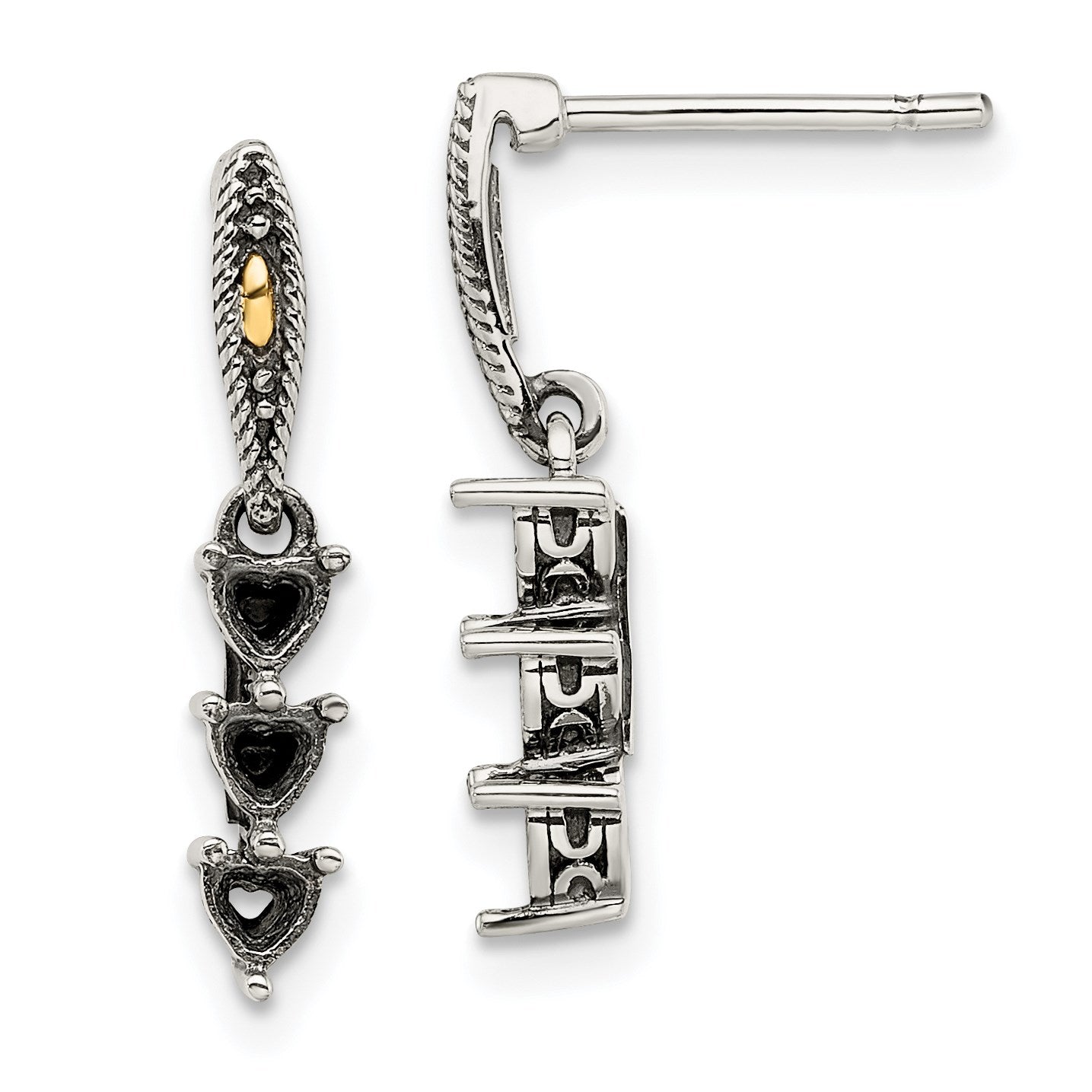 Sterling Silver Antiqued w/14k 3-stone Mother's Earring Mounting