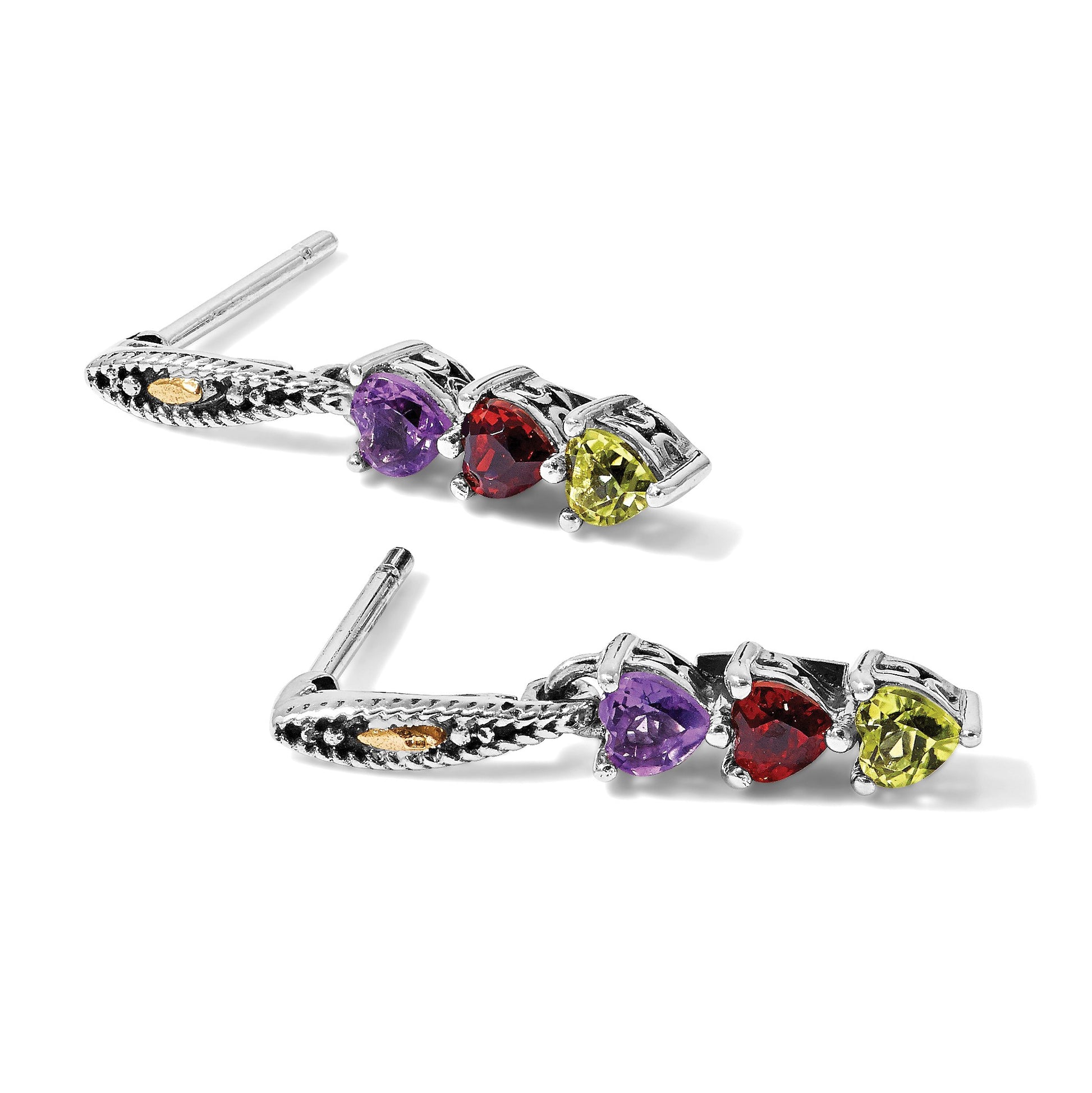 Sterling Silver Antiqued w/14k 3-stone Mother's Earring Mounting