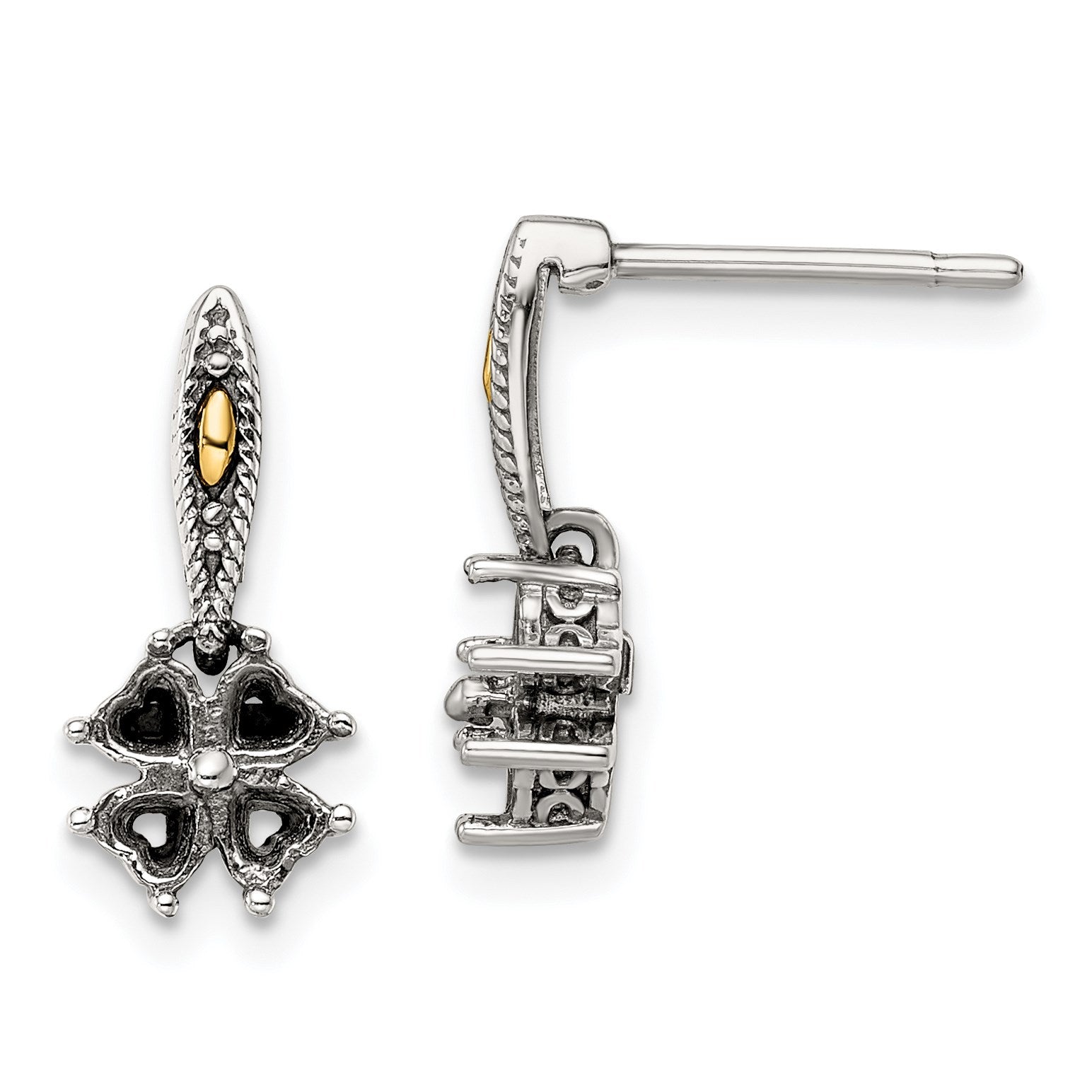 Sterling Silver Antiqued w/14k 4-stone Mother's Earring Mounting