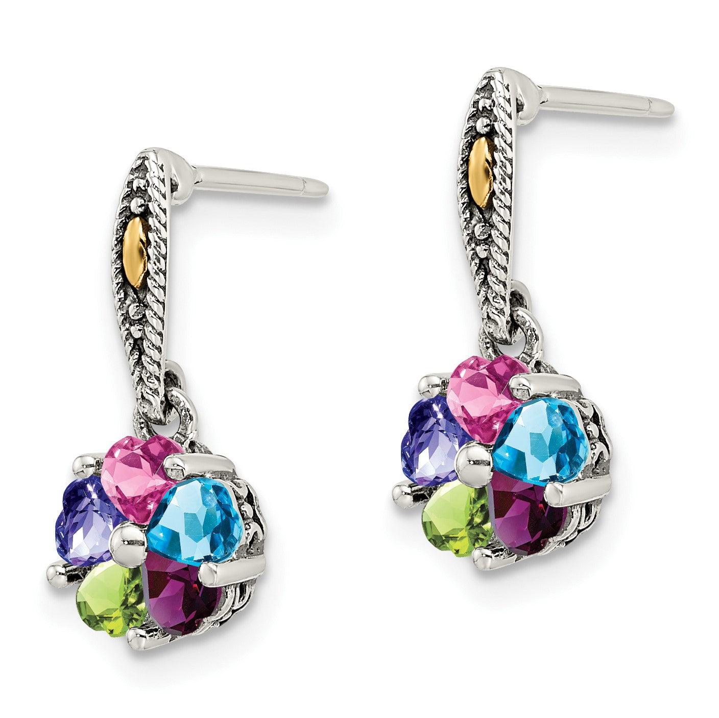 Sterling Silver Antiqued w/14k 5-stone Mother's Earring Mounting