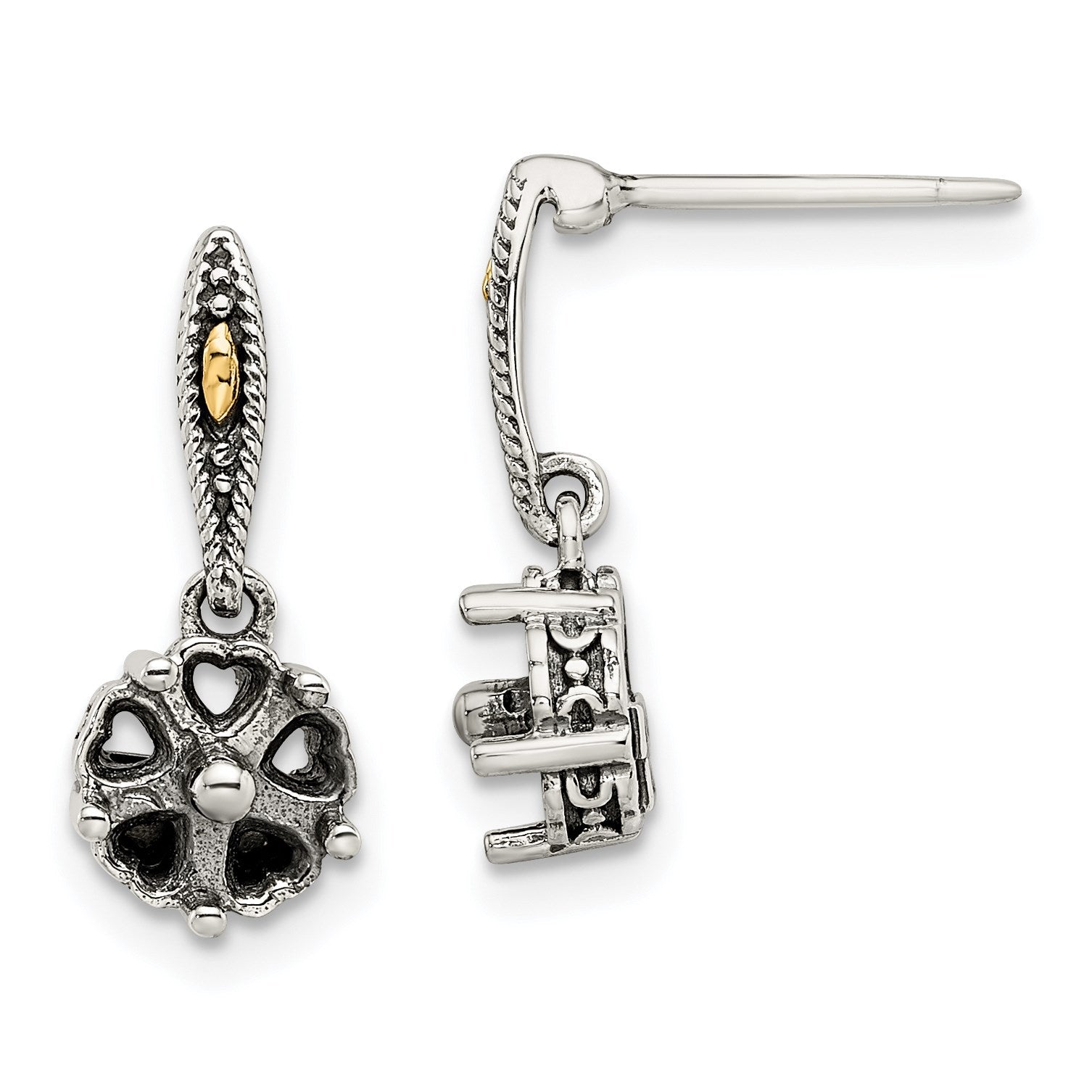 Sterling Silver Antiqued w/14k 5-stone Mother's Earring Mounting