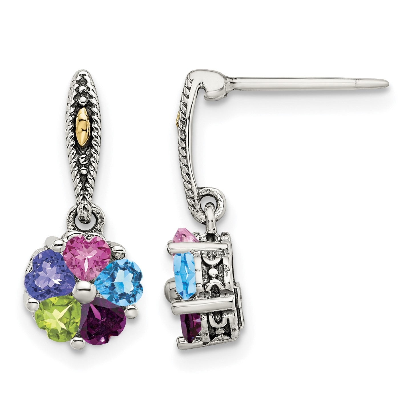 Sterling Silver Antiqued w/14k 5-stone Mother's Earring Mounting