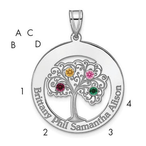 SSilver/Rhodium-plated 4 Birthstone w/SSilver Bezel Family Pendant