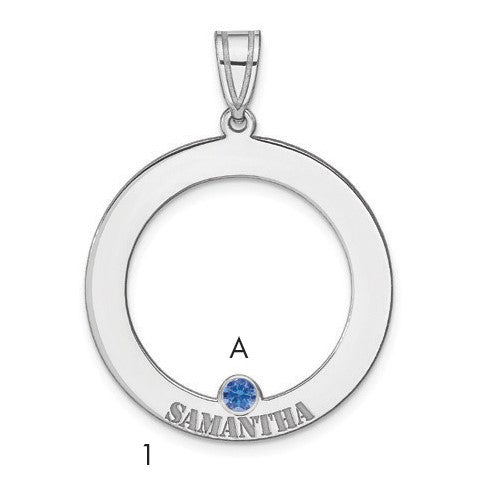 SSilver/Rh-plated 1 Birthstone Circle w/SSilver Bezel Family Pendant