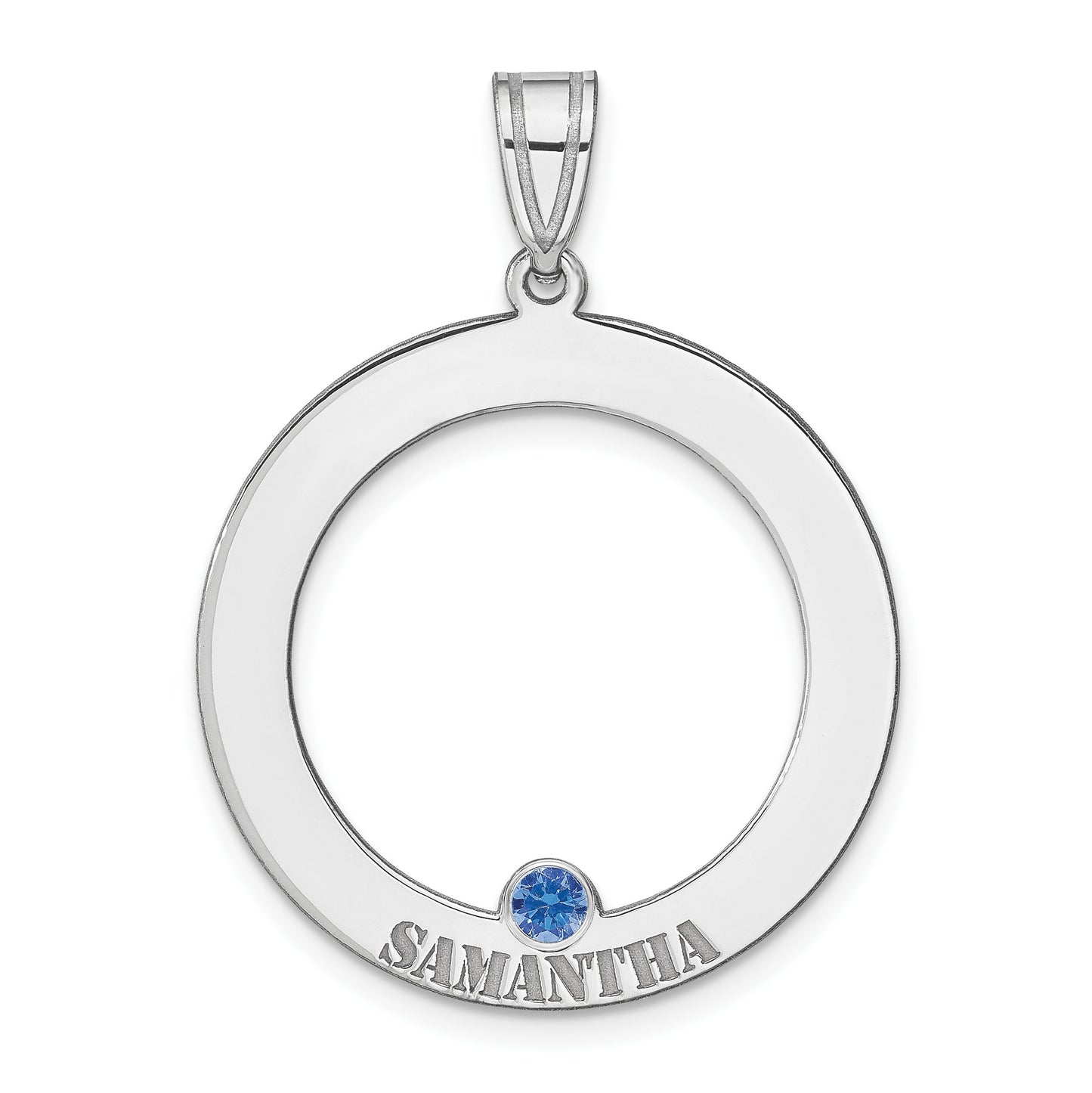 SSilver/Rh-plated 1 Birthstone Circle w/SSilver Bezel Family Pendant