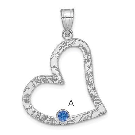 SSilver/Rh-plated 1 Birthstone Heart w/ SSilver Bezel Family Pendant