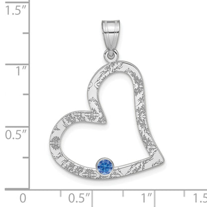 SSilver/Rh-plated 1 Birthstone Heart w/ SSilver Bezel Family Pendant