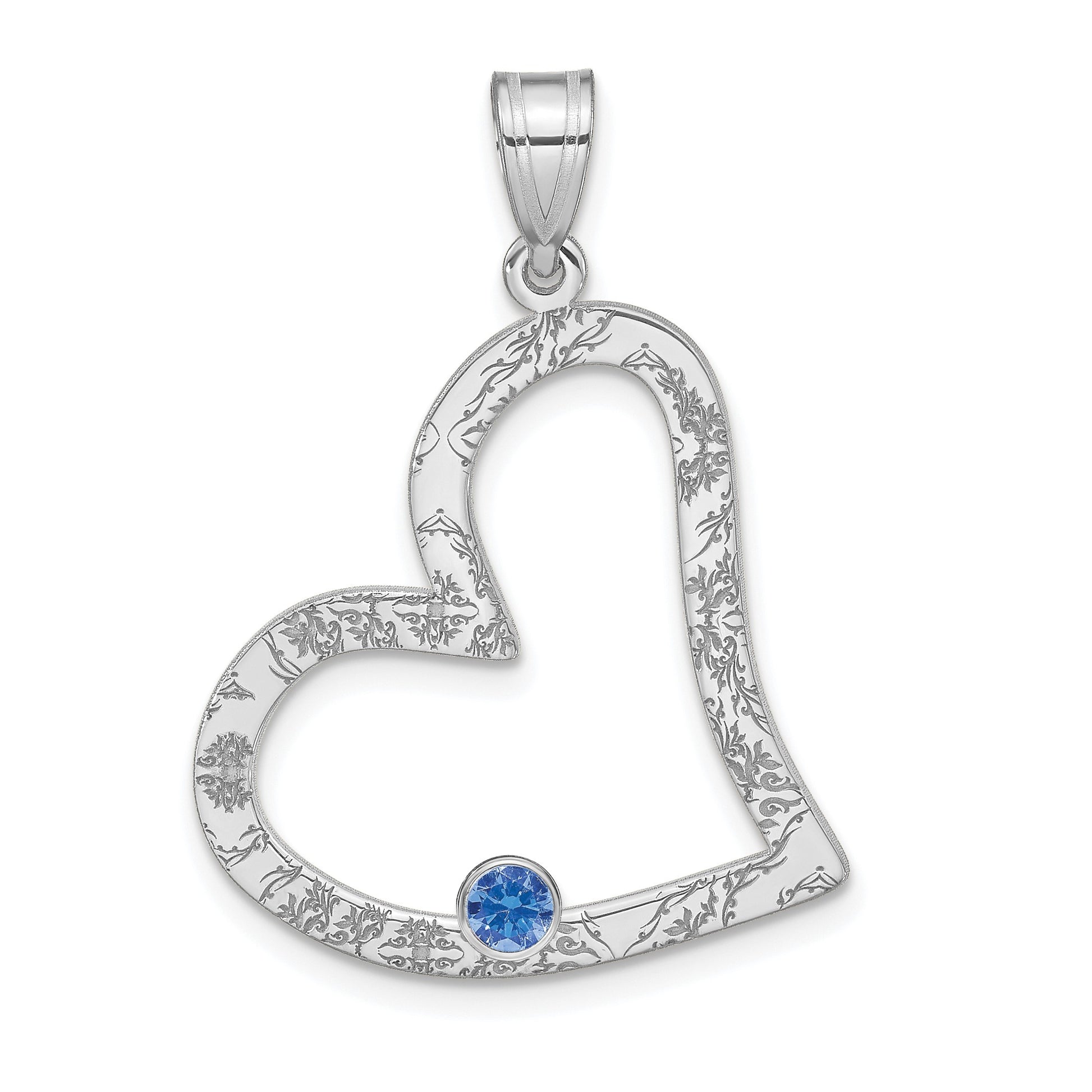 SSilver/Rh-plated 1 Birthstone Heart w/ SSilver Bezel Family Pendant