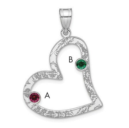 SSilver/Rh-plated 2 Birthstone Heart with SSilver Bezel Family Pendant