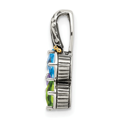Sterling Silver Antiqued w/14k 3-stone Mother's Pendant Mounting