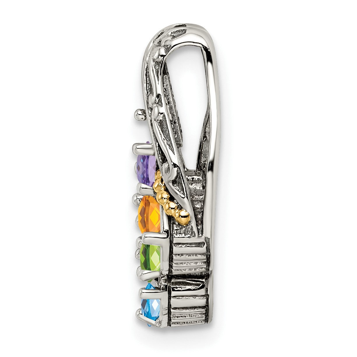 Sterling Silver Antiqued w/14k 4-stone Mother's Pendant Mounting
