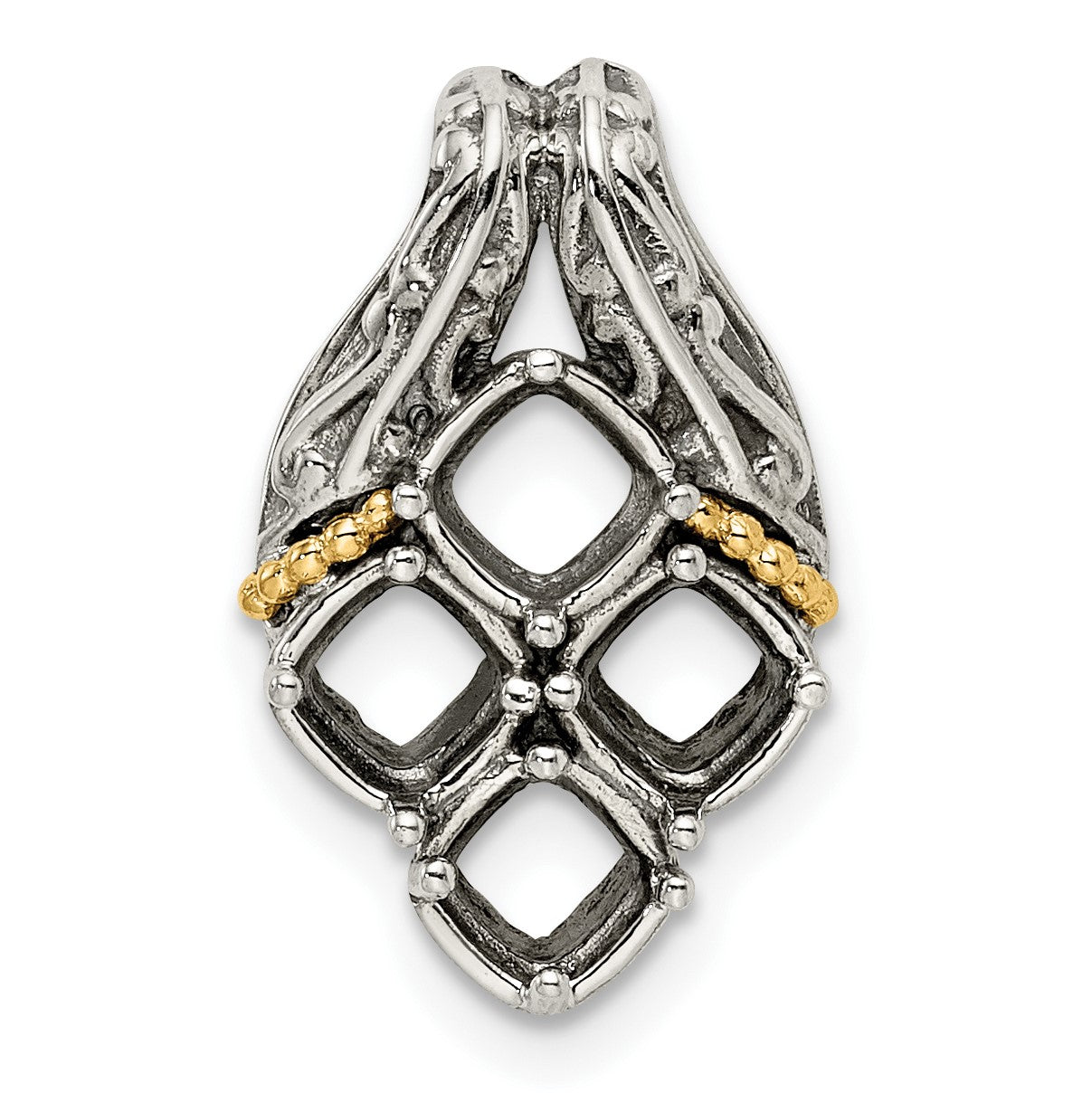 Sterling Silver Antiqued w/14k 4-stone Mother's Pendant Mounting