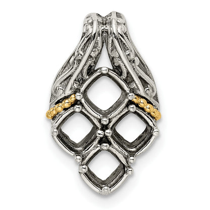 Sterling Silver Antiqued w/14k 4-stone Mother's Pendant Mounting