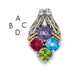 Sterling Silver Antiqued w/14k 4-stone Mother's Pendant Mounting