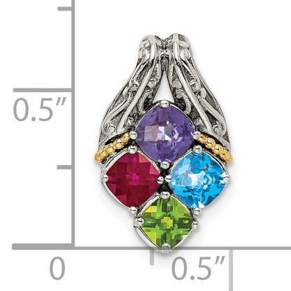 Sterling Silver Antiqued w/14k 4-stone Mother's Pendant Mounting