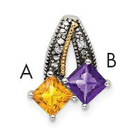 Sterling Silver Antiqued w/14k 2-stone w/Diamond Mothers Pendant Semi-Mount