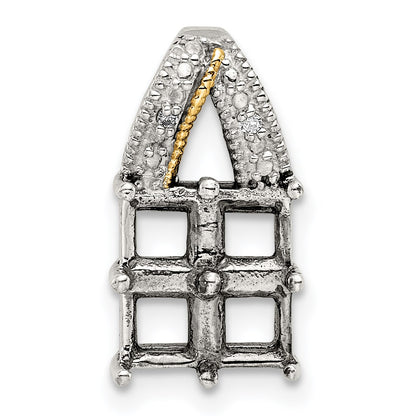 Sterling Silver Antiqued w/14k 4-stone w/Diamond Mothers Pendant Semi-Mount