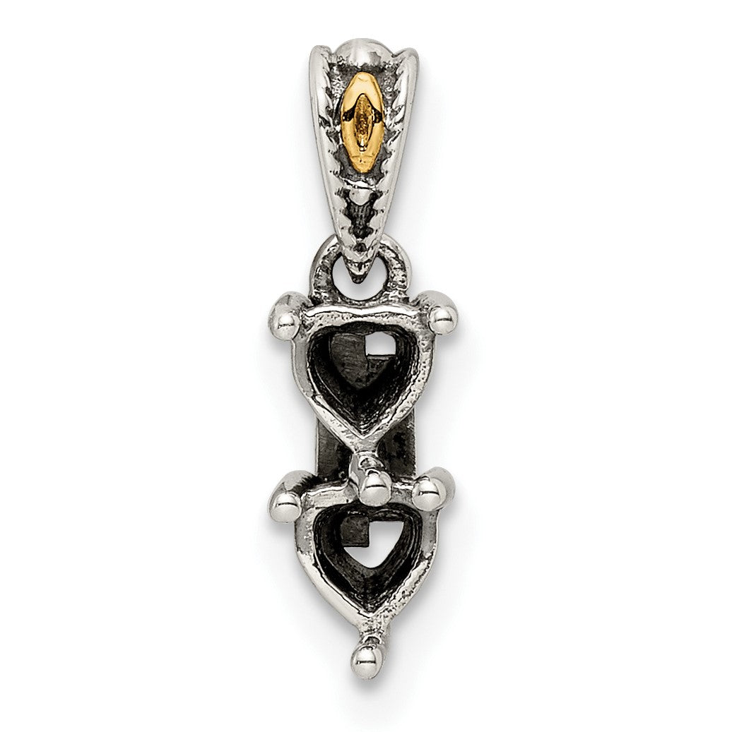 Sterling Silver Antiqued w/14k 2-stone Mother's Pendant Mounting