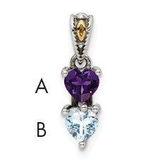 Sterling Silver Antiqued w/14k 2-stone Mother's Pendant Mounting