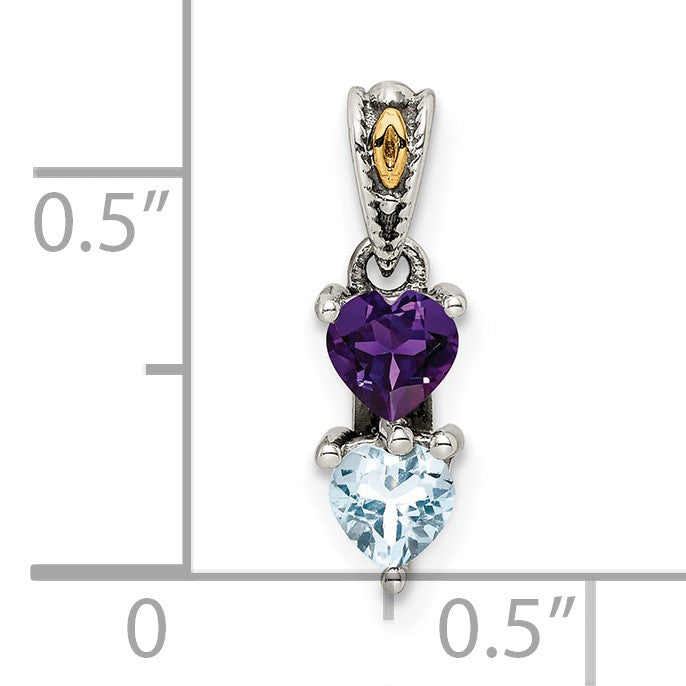 Sterling Silver Antiqued w/14k 2-stone Mother's Pendant Mounting