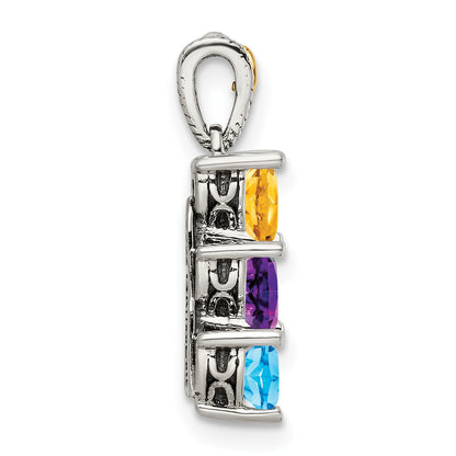 Sterling Silver Antiqued w/14k 3-stone Mother's Pendant Mounting