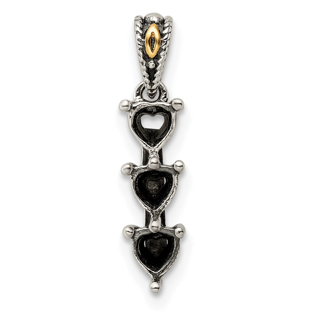 Sterling Silver Antiqued w/14k 3-stone Mother's Pendant Mounting