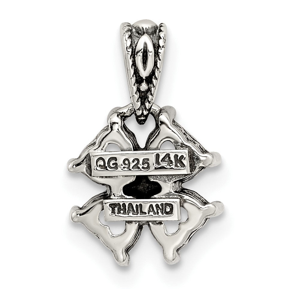 Sterling Silver Antiqued w/14k 4-stone Mother's Pendant Mounting
