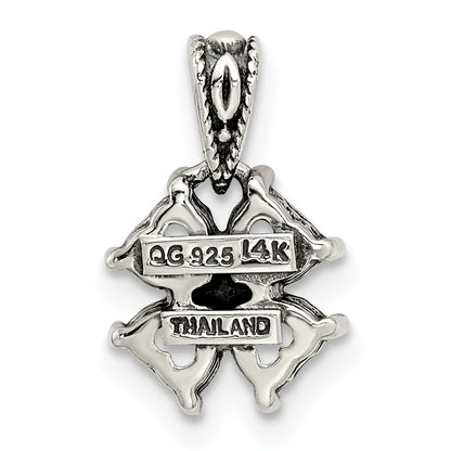 Sterling Silver Antiqued w/14k 4-stone Mother's Pendant Mounting