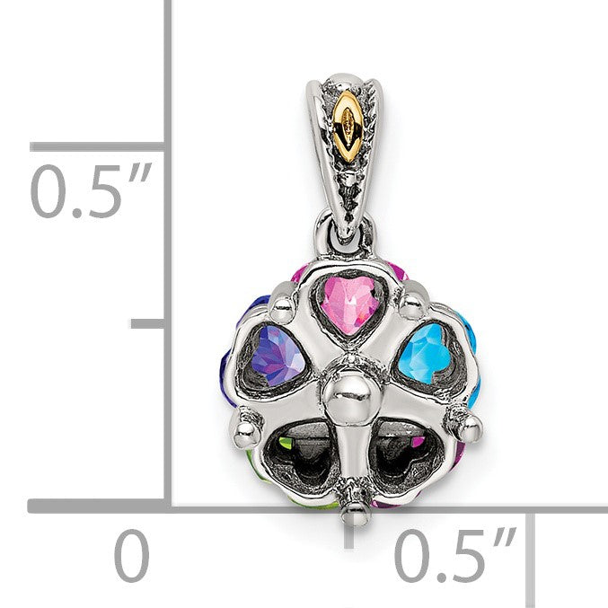 Sterling Silver Antiqued w/14k 5-stone Mother's Pendant Mounting