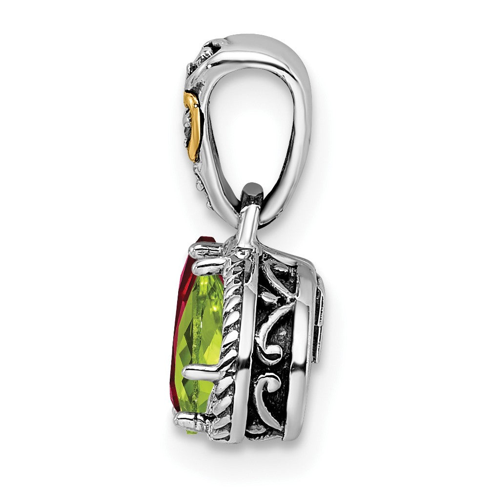 Sterling Silver Antiqued w/14k 2-stone w/Diamond Mothers Pendant Semi-Mount