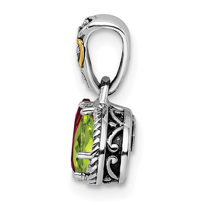Sterling Silver Antiqued w/14k 2-stone w/Diamond Mothers Pendant Semi-Mount
