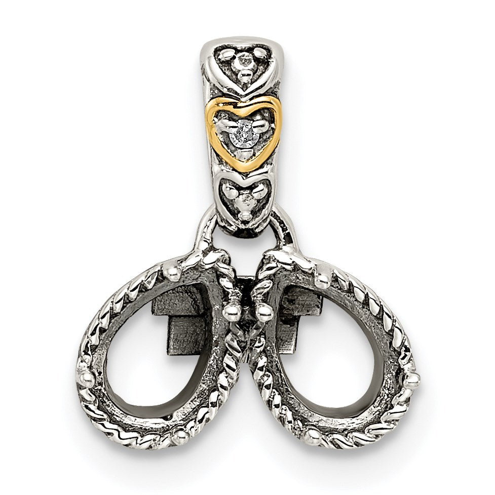 Sterling Silver Antiqued w/14k 2-stone w/Diamond Mothers Pendant Semi-Mount