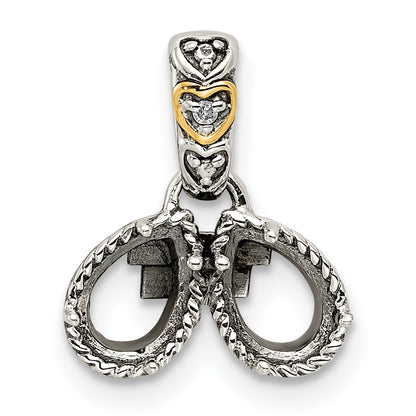 Sterling Silver Antiqued w/14k 2-stone w/Diamond Mothers Pendant Semi-Mount