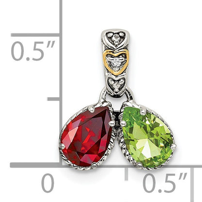 Sterling Silver Antiqued w/14k 2-stone w/Diamond Mothers Pendant Semi-Mount
