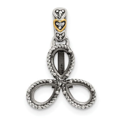 Sterling Silver Antiqued w/14k 3-stone w/Diamond Mothers Pendant Semi-Mount
