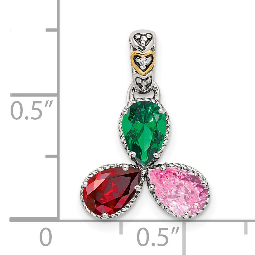 Sterling Silver Antiqued w/14k 3-stone w/Diamond Mothers Pendant Semi-Mount