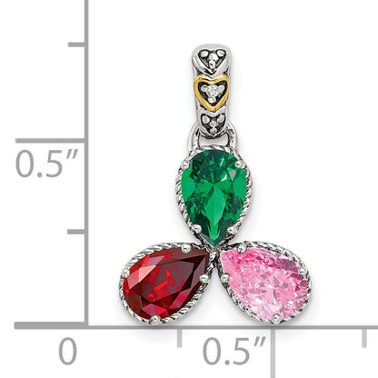 Sterling Silver Antiqued w/14k 3-stone w/Diamond Mothers Pendant Semi-Mount