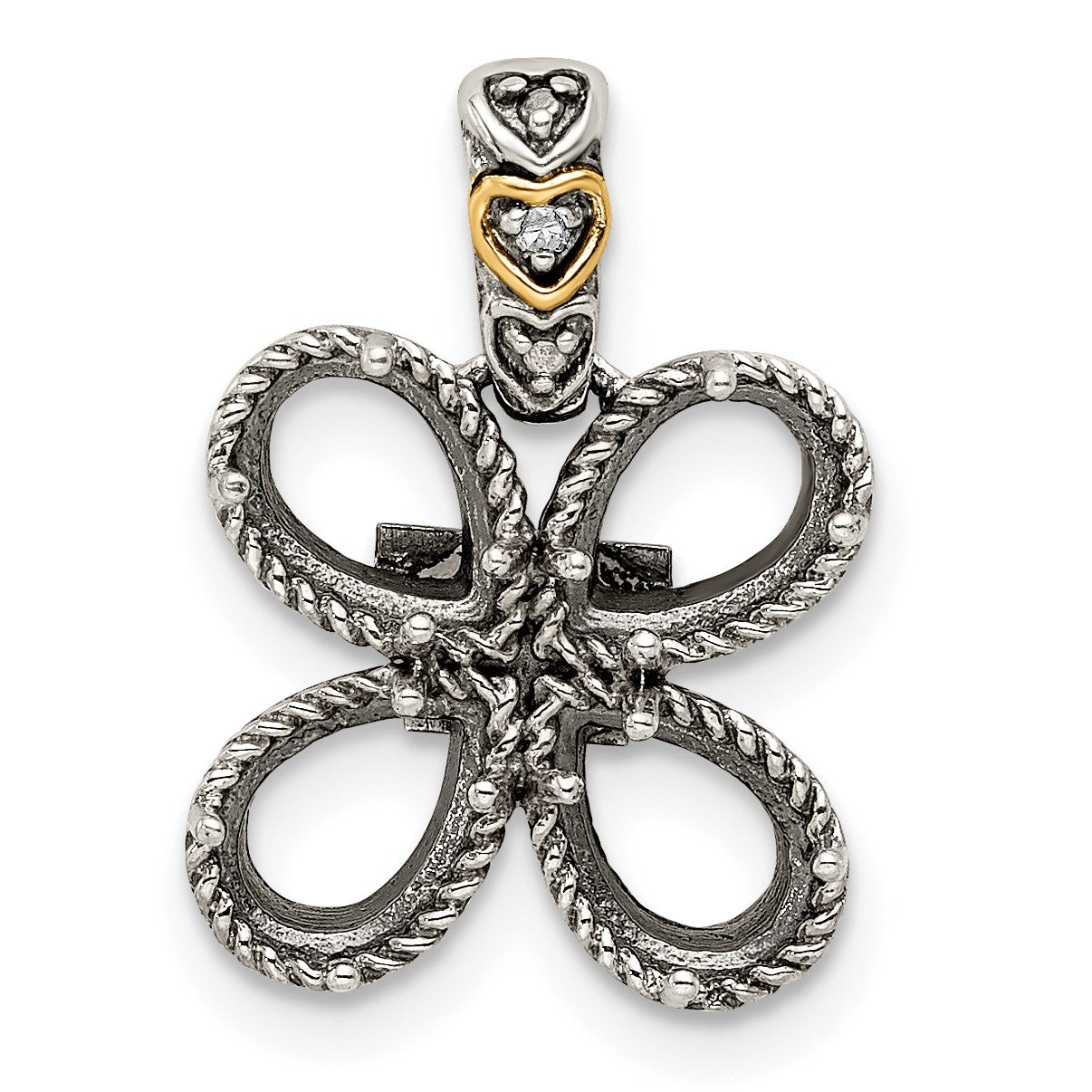 Sterling Silver Antiqued w/14k 4-stone w/Diamond Mothers Pendant Semi-Mount