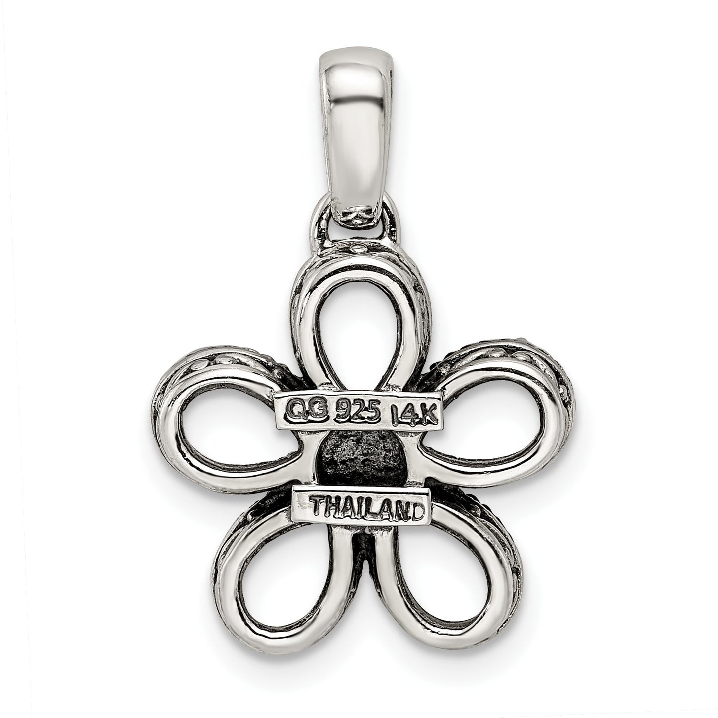 Sterling Silver Antiqued w/14k 5-stone w/Diamond Mothers Pendant Semi-Mount