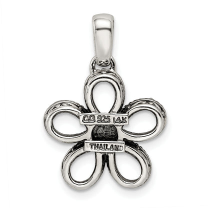 Sterling Silver Antiqued w/14k 5-stone w/Diamond Mothers Pendant Semi-Mount