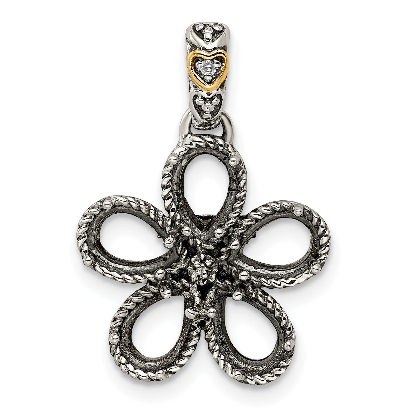 Sterling Silver Antiqued w/14k 5-stone w/Diamond Mothers Pendant Semi-Mount