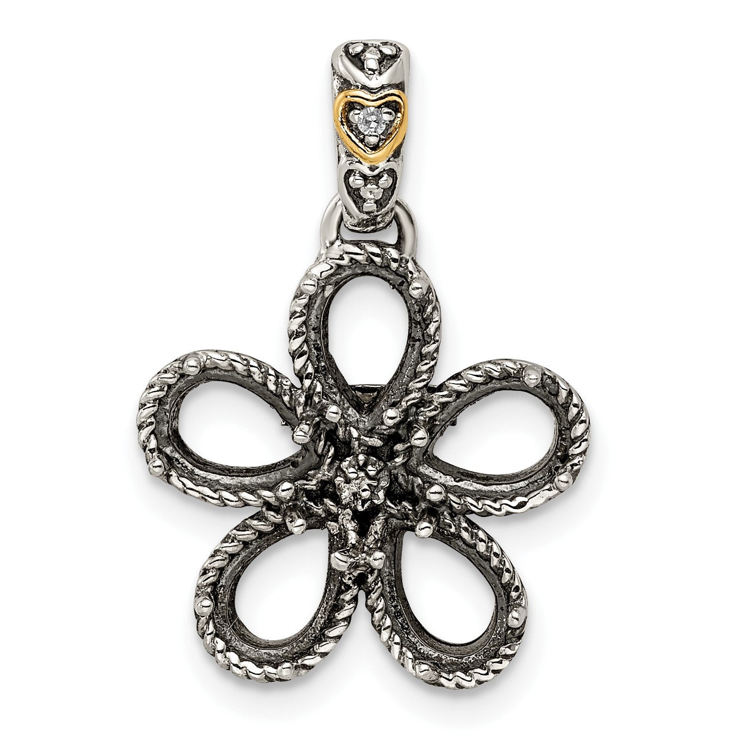 Sterling Silver Antiqued w/14k 5-stone w/Diamond Mothers Pendant Semi-Mount