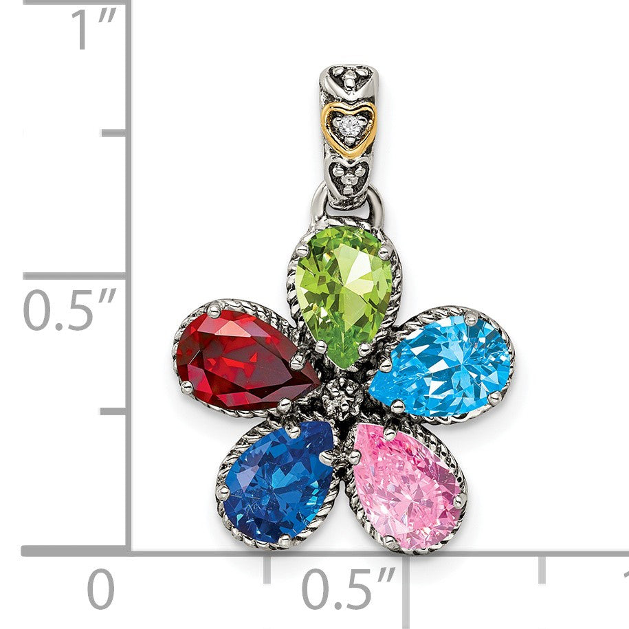 Sterling Silver Antiqued w/14k 5-stone w/Diamond Mothers Pendant Semi-Mount