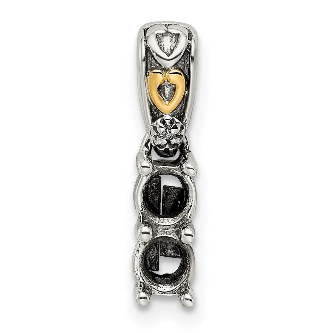 Sterling Silver Antiqued w/14k 2-stone w/Diamond Mothers Pendant Semi-Mount