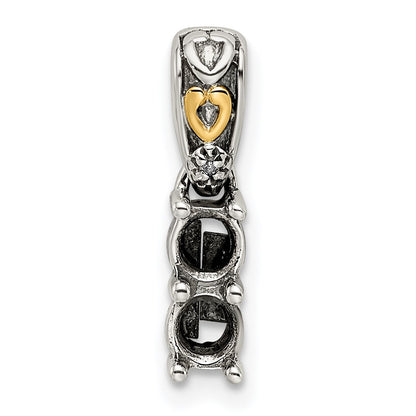 Sterling Silver Antiqued w/14k 2-stone w/Diamond Mothers Pendant Semi-Mount