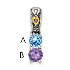 Sterling Silver Antiqued w/14k 2-stone w/Diamond Mothers Pendant Semi-Mount
