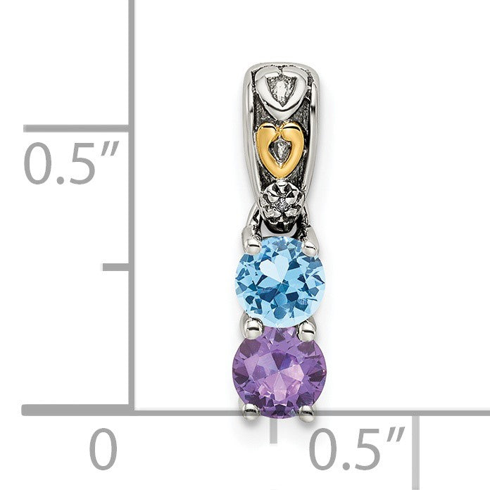 Sterling Silver Antiqued w/14k 2-stone w/Diamond Mothers Pendant Semi-Mount
