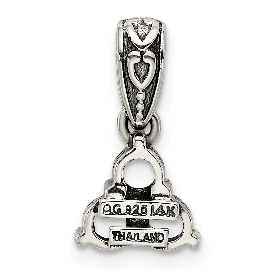 Sterling Silver Antiqued w/14k 3-stone w/Diamond Mothers Pendant Semi-Mount