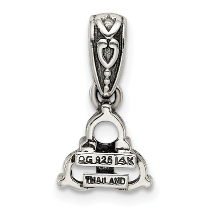 Sterling Silver Antiqued w/14k 3-stone w/Diamond Mothers Pendant Semi-Mount